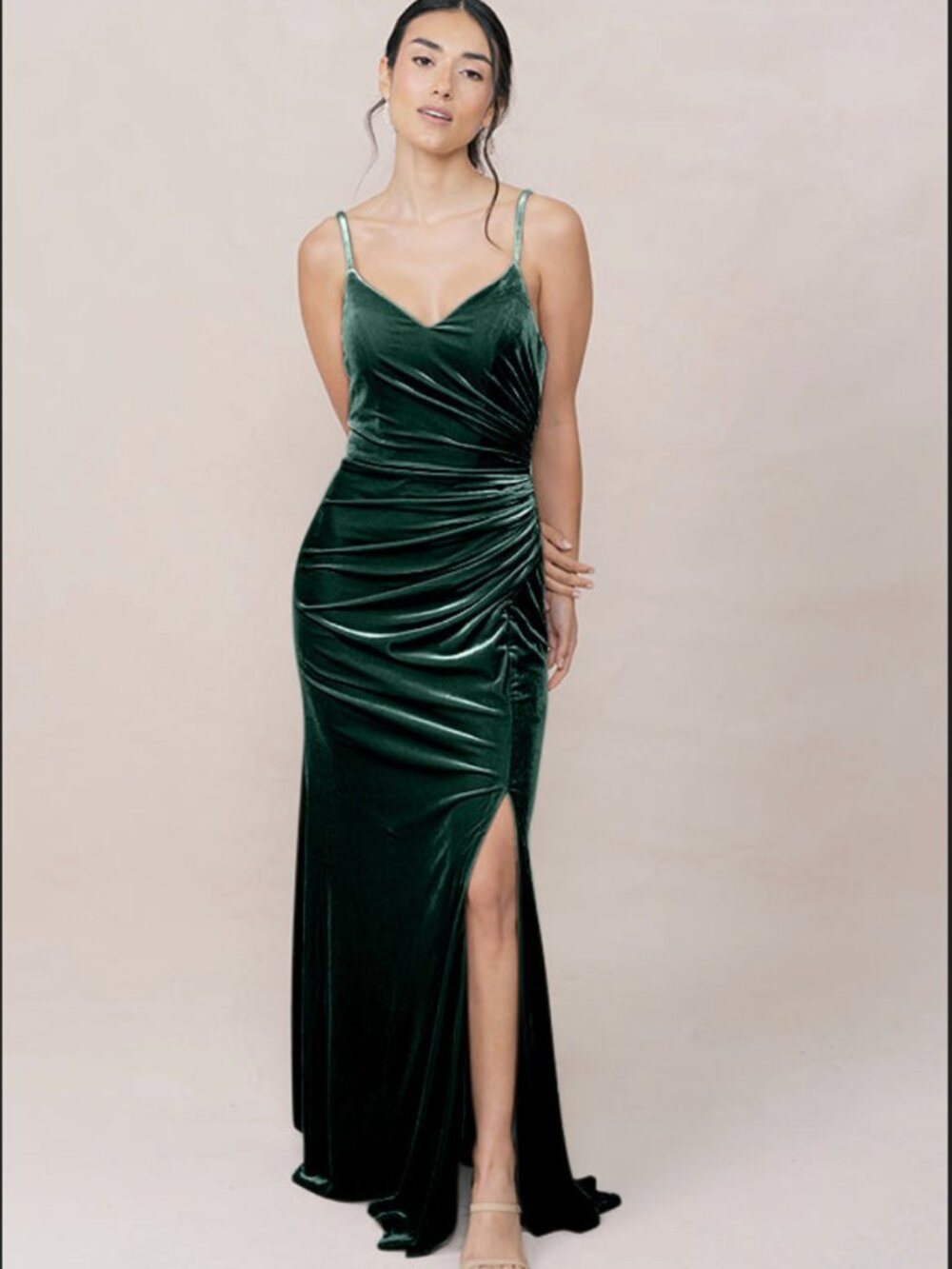 Revelry Rory Emerald Green Velvet Bridesmaid Dress Sz 6 Regular EUC